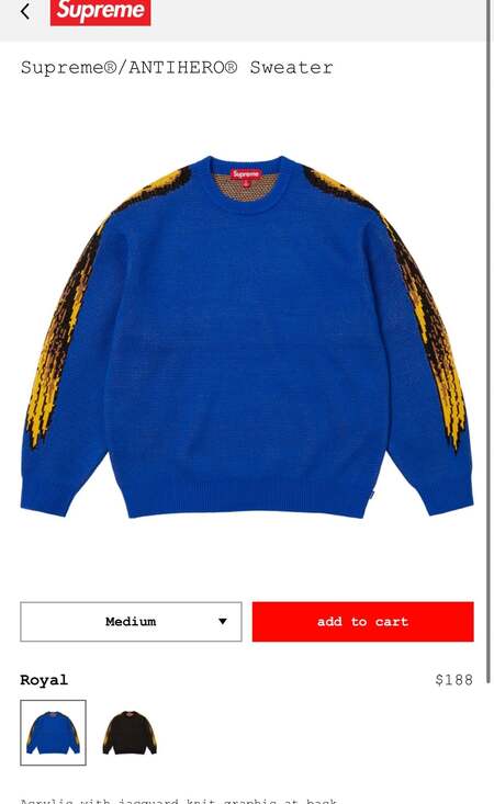 Supreme/ANTIHERO Sweater (FW25) - Medium NEW - Picture 4 of 6